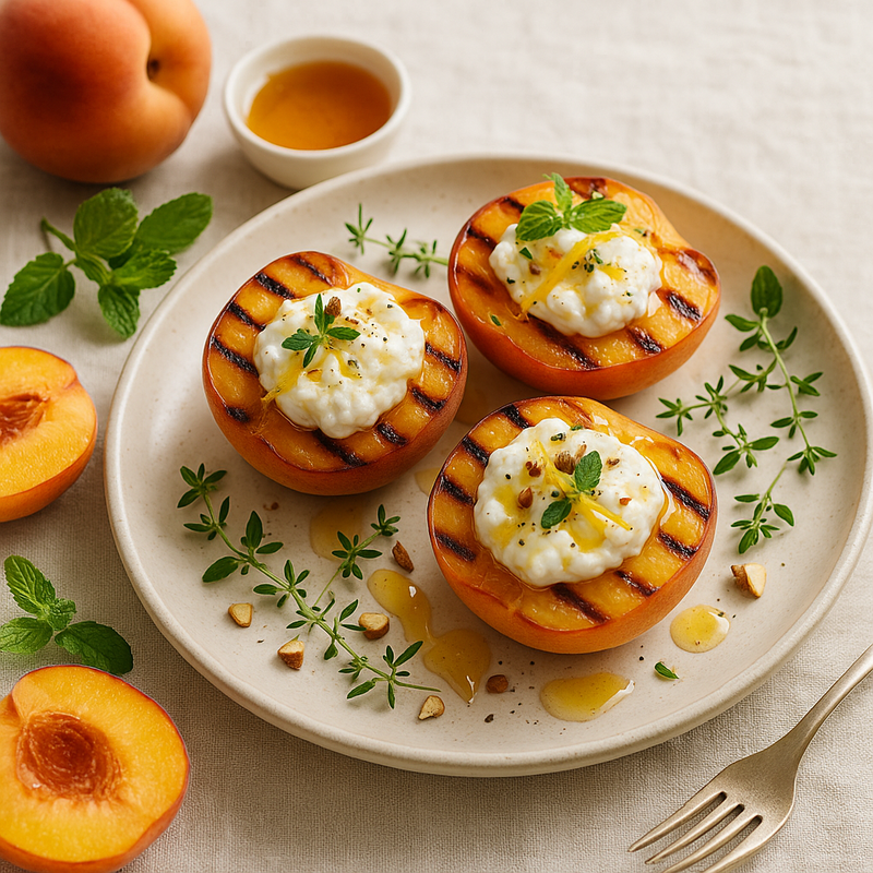 Gegrillte Pfirsiche mit Honig und Ricotta