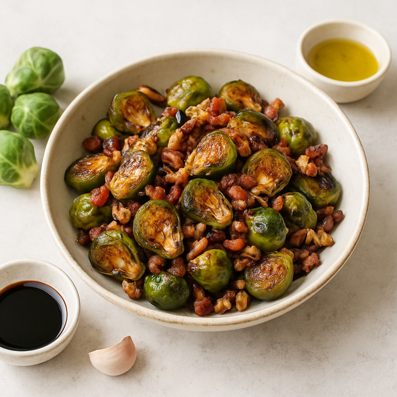 Ger&ouml;steter Rosenkohl mit Speck & Balsamico