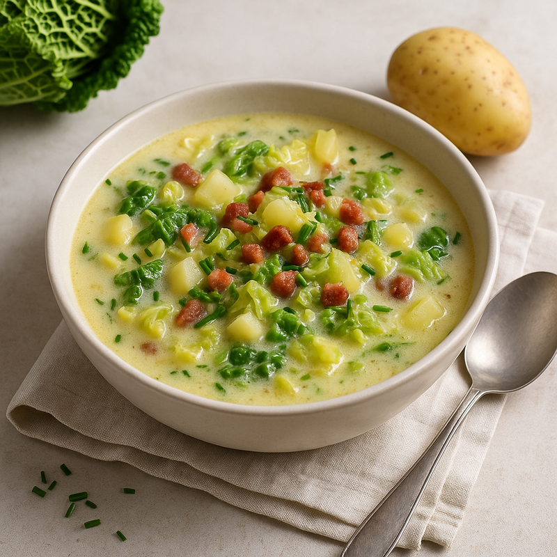 Herzhafte Wirsingsuppe mit Speck