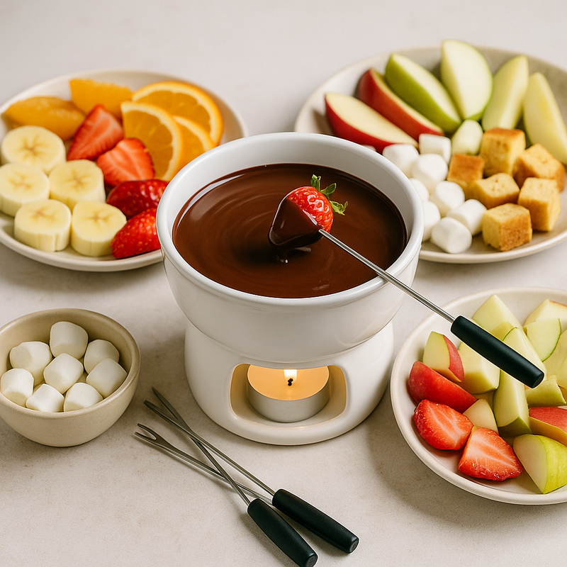 Schokoladenfondue mit Fr&uuml;chten